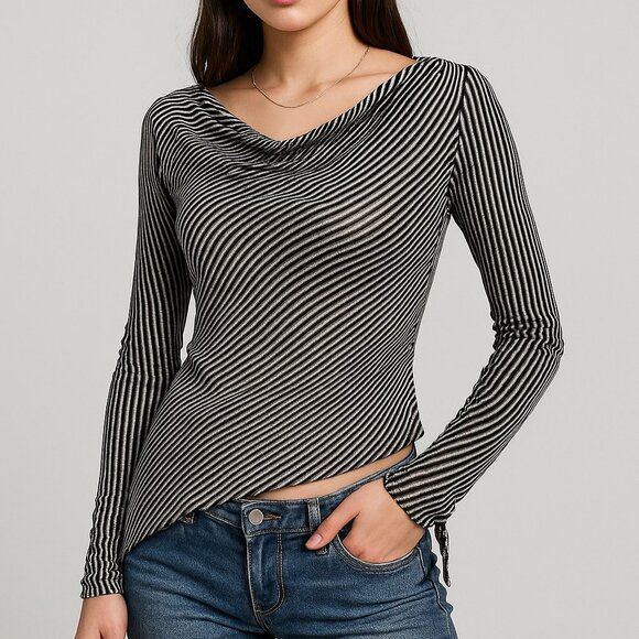VTG Forever 21 boho Fairy black & white Asymmetric Long sleeve Sheer Top Size M - Picture 1 of 7